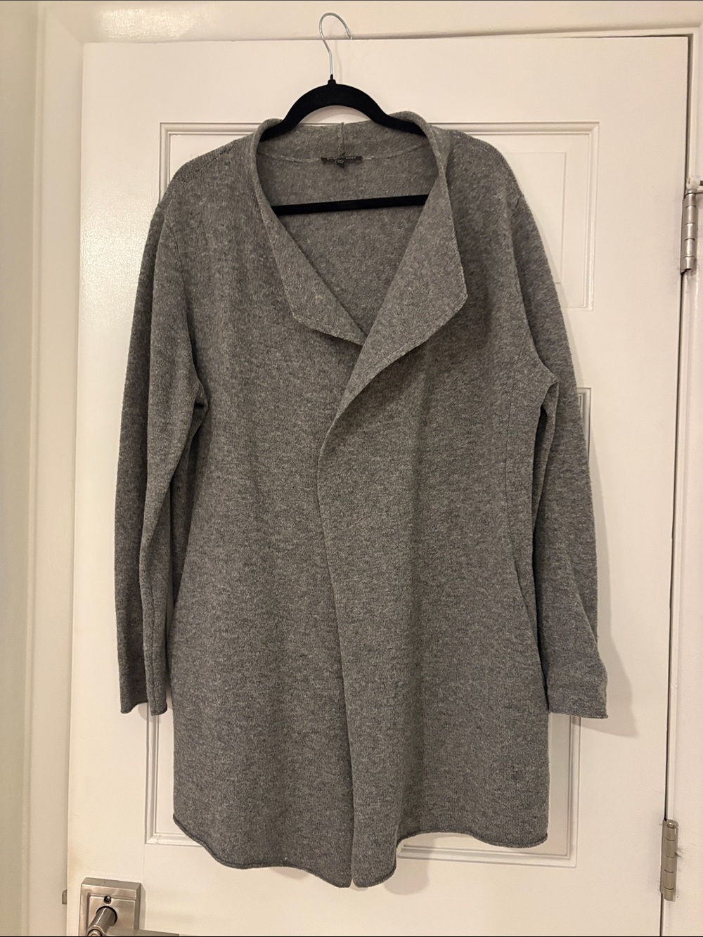 Eileen Fisher Grey Wool Open-Front Women's Sweater Cardigan with Pockets
